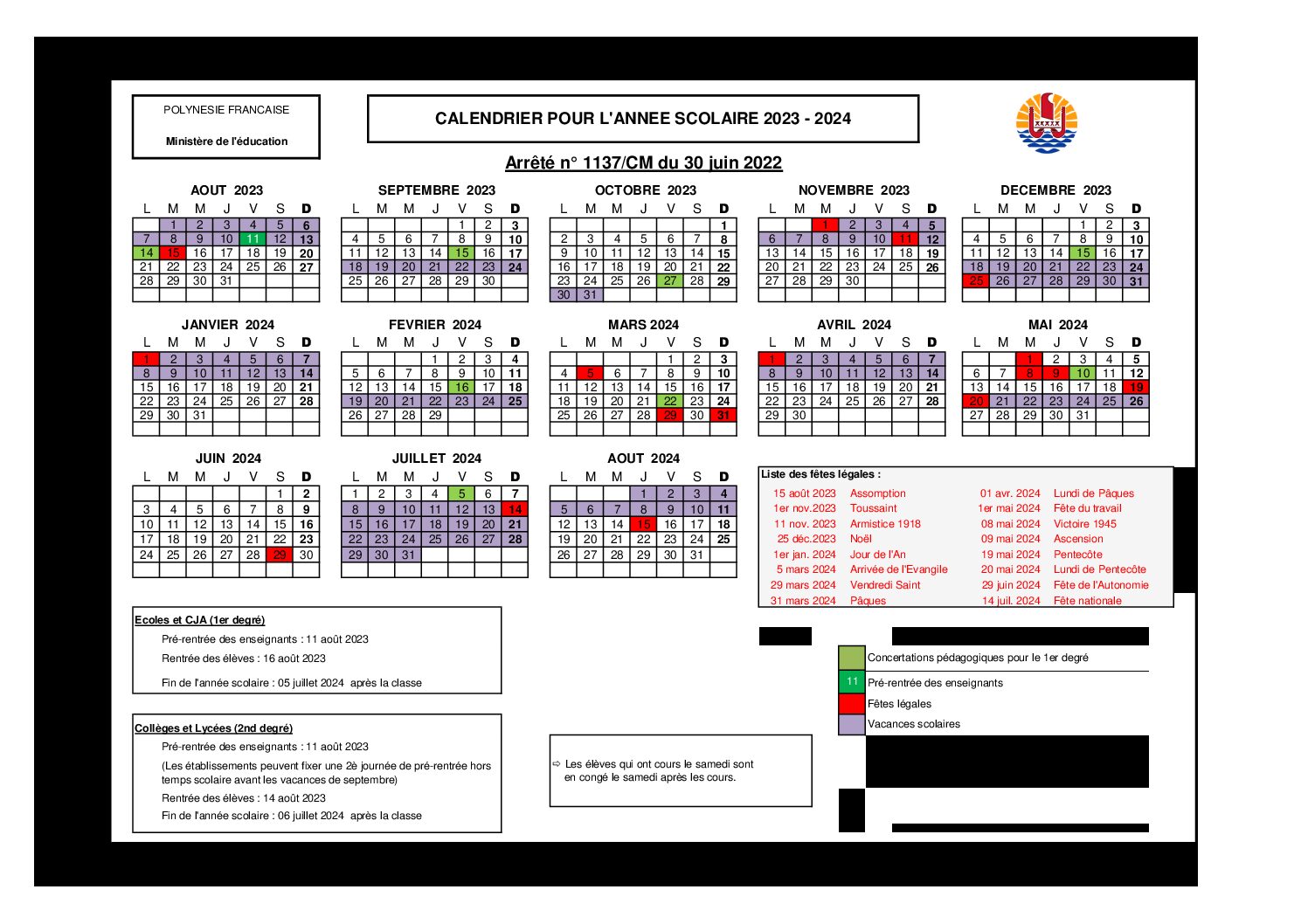 Vacances scolaires : le calendrier pour 2023-2024